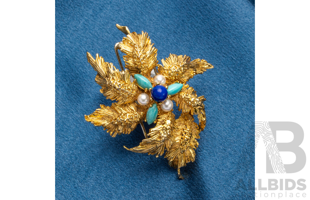 18ct Yellow Gold Vintage Blooming Flower Brooch - 18.68gms