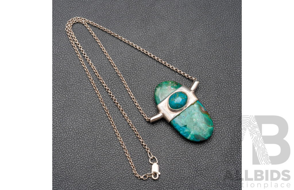 925 Sterling Silver Handmade Chrysocolla Pendant and Chain - 23.65gms