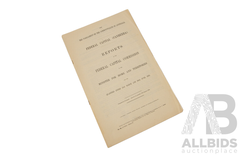 The Parliament of the Commonwealth of Australia Parliamentary Standing Committee on Public Works Report and Minutes of Evidence 1917, 1925 and 1926