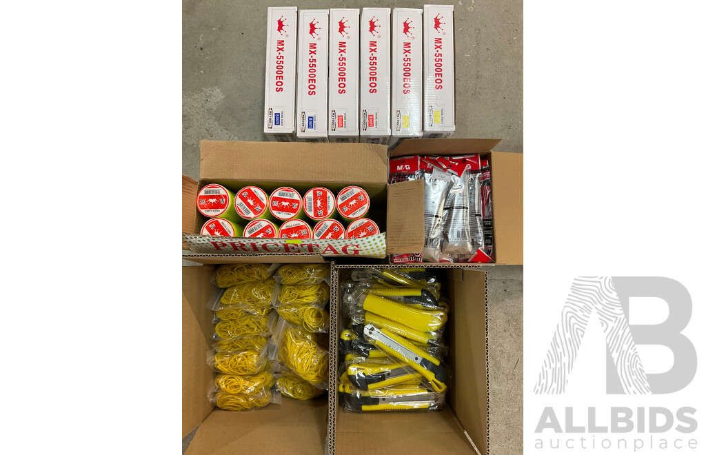 MX5500 EOS Price Labellers with Tags Labels Refills, Utility Knifes and Rubber Bands - Lot of 102