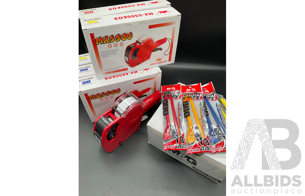 MX5500 EOS Price Labellers and Utility Knifes - Lot of 131