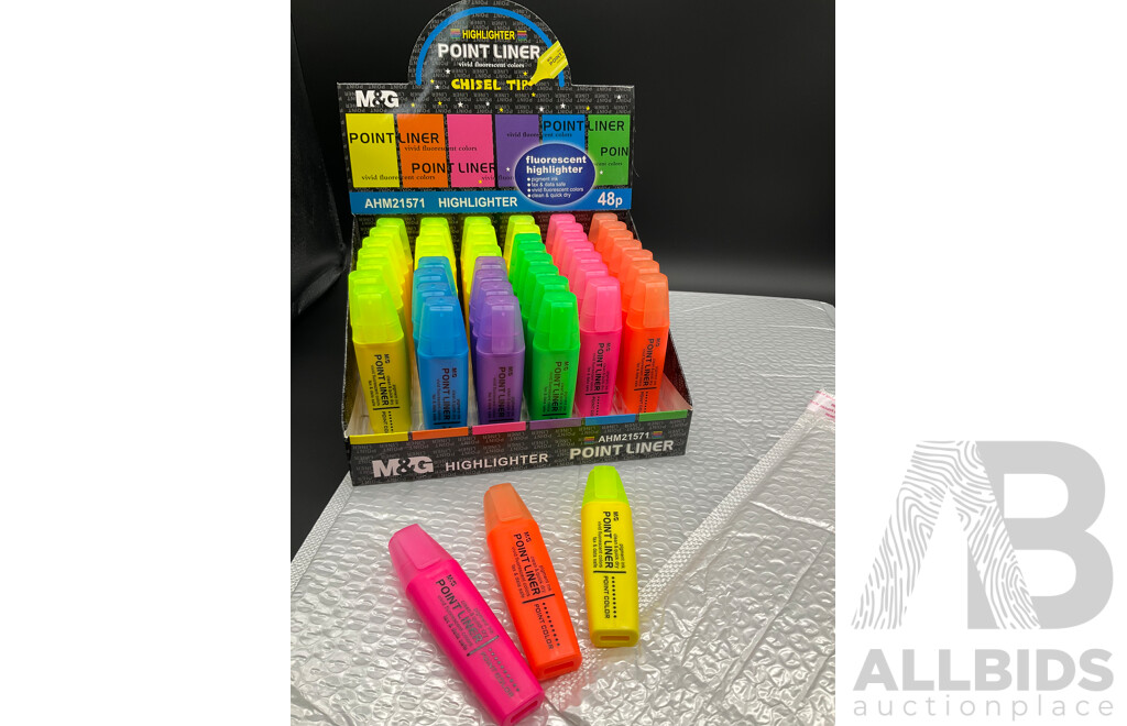 M&G Highlighter Point Liner 48 Pack (x10) Assorted Sizes Bubble Mailer Envelops (x120) - Lot of 130