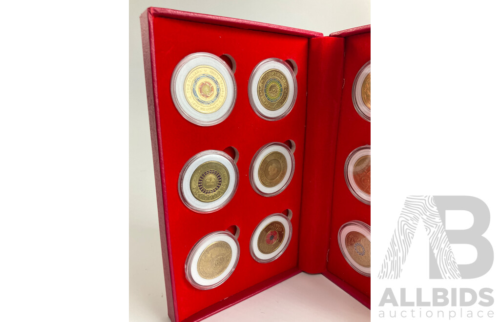Twelve Australian Commemorative Two Dollar Coins Including 2013 Coronation, 2016 Fifty Years Decimal Currency, 2018 Armistice, 2019 Police Remembrance, 2018 Lest We Forget, 2024 War Animals.......