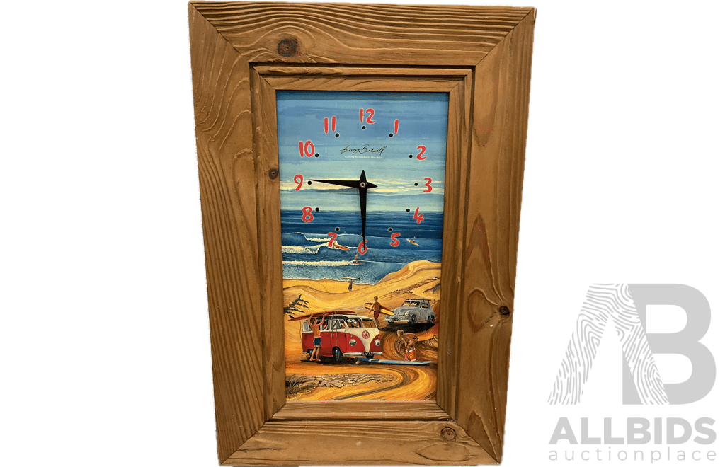 Framed Picture GARRY BIRDSALL ''Surfing Australia'' Clock, 56 X 37 Cm (frame)
