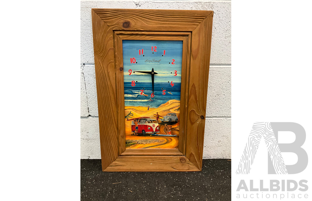 Framed Picture GARRY BIRDSALL ''Surfing Australia'' Clock, 56 X 37 Cm (frame)