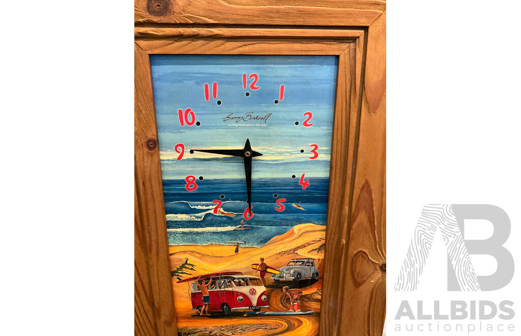 Framed Picture GARRY BIRDSALL ''Surfing Australia'' Clock, 56 X 37 Cm (frame)