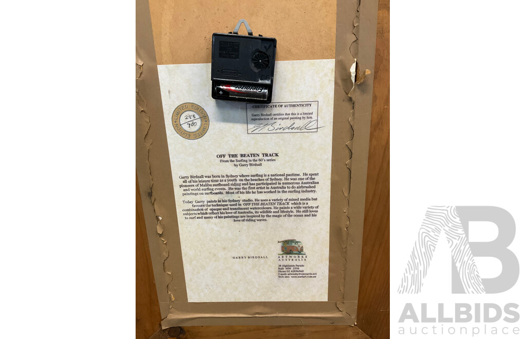 Framed Picture GARRY BIRDSALL ''Surfing Australia'' Clock, 56 X 37 Cm (frame)