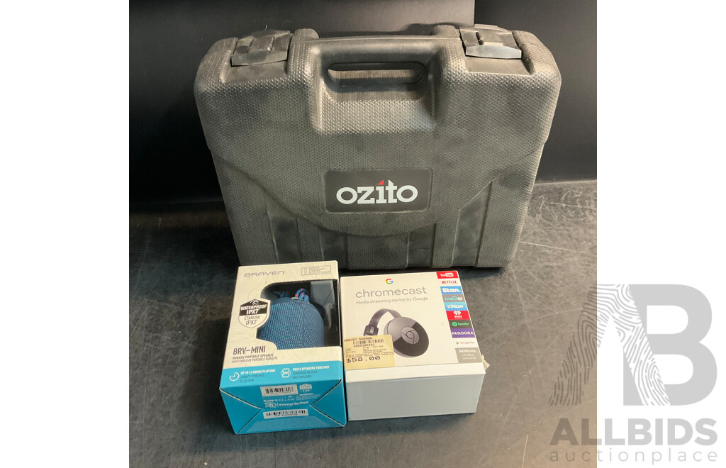 OZITO Heat Gun & Google Chromecast & Braven Mini Speaker - Lot of 3