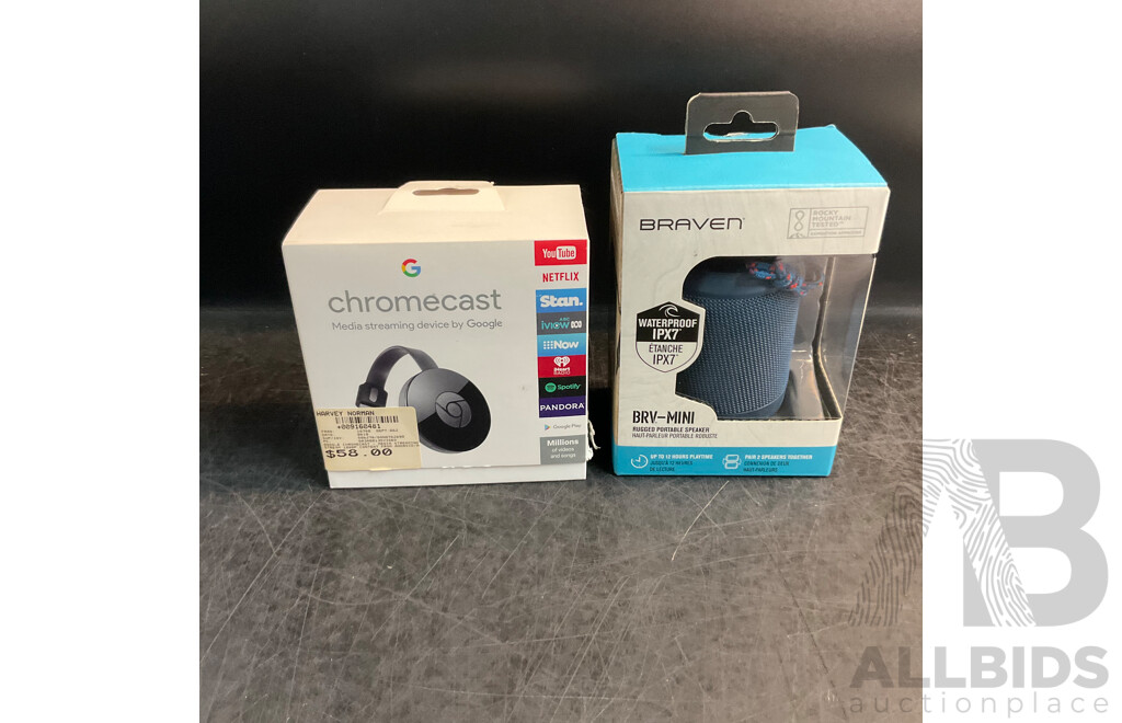 OZITO Heat Gun & Google Chromecast & Braven Mini Speaker - Lot of 3