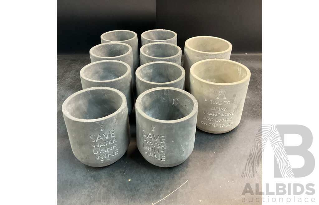 SAVE WATER DRINK WINE & TIME to DRINK Cement Garden Pots - Lot of 10