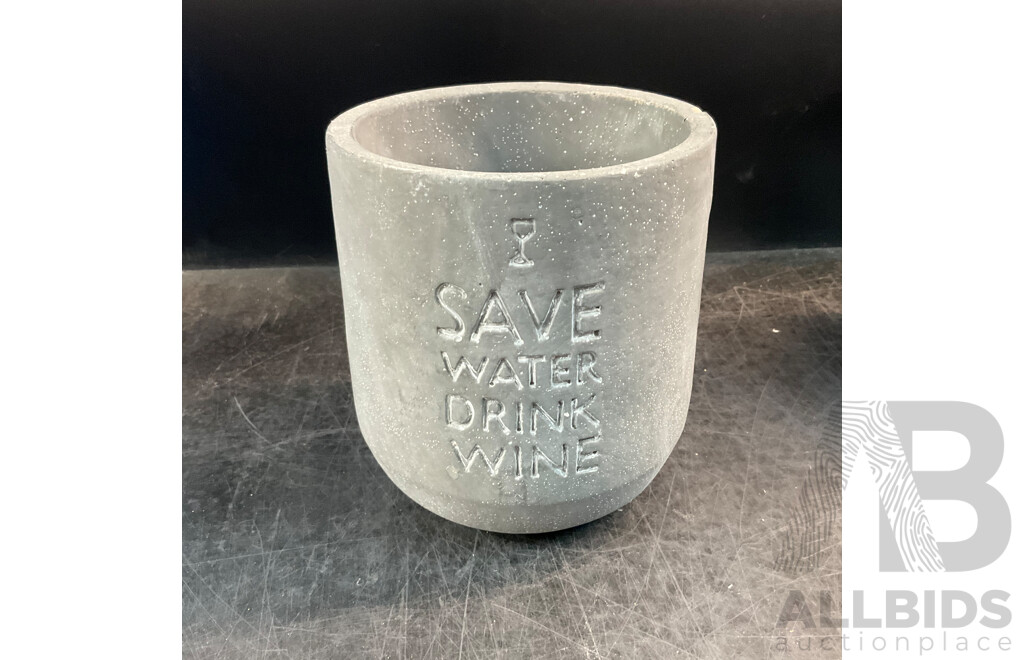 SAVE WATER DRINK WINE & TIME to DRINK Cement Garden Pots - Lot of 10