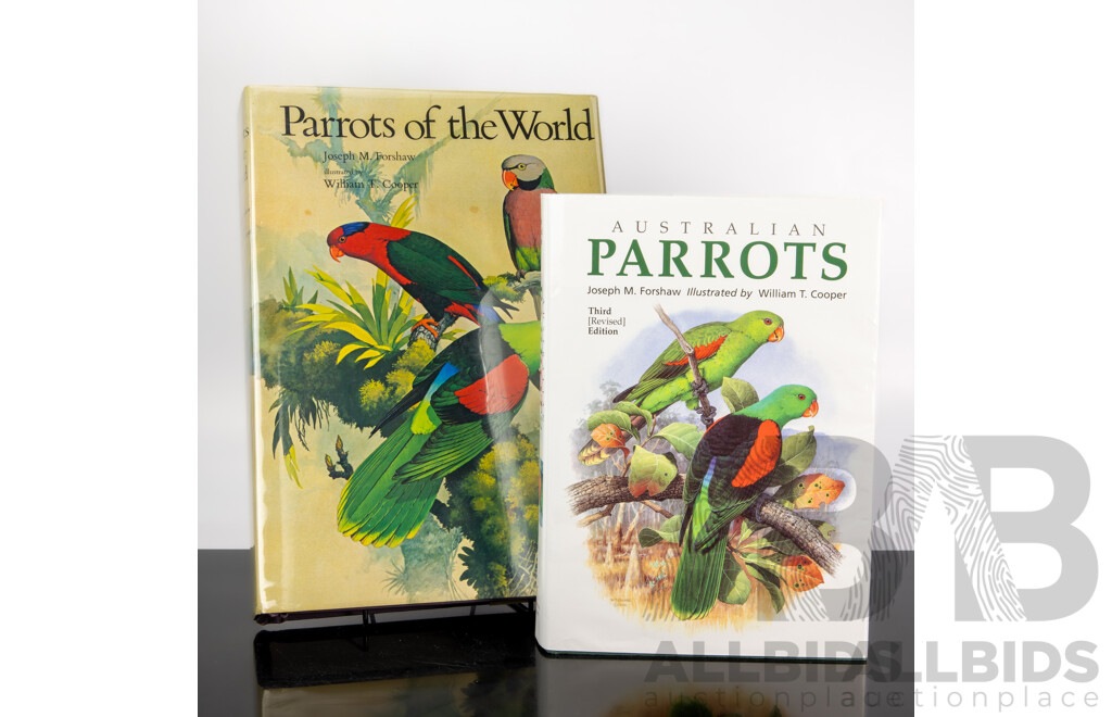 First Edition, Parrots of the World, J M Forshaw, William T Cooper, Lansdowne 1973, Cloth Bound Hardcover with Gilt Spine and Dust Jacket, Along with Australian Parrots, Same Contributors