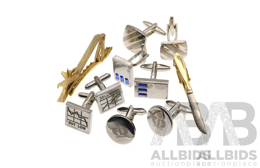 Modern Stainless Steel Cuff Links and Tie Bar Collection