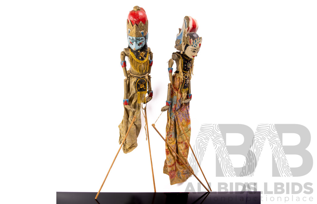 Two Vintage Indonesian Golek Wayang Wooden Puppets