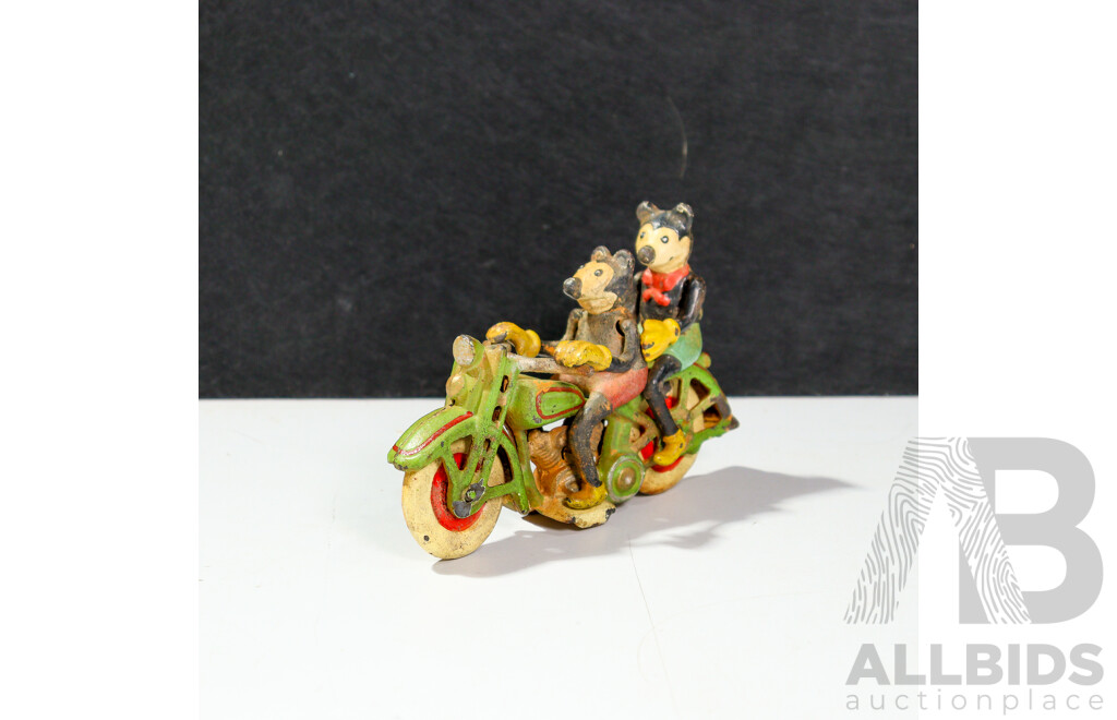 Vintage Cast Iron Mickey and Minnie Mouse on Motorcycle