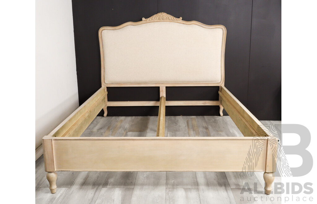 Timber Framed French Style Queen Size Bed Frame with Linen Headboard