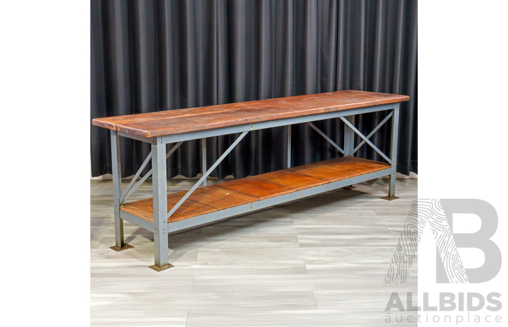 Large Bespoke Metal Based Works Bench with Silky Oak Top