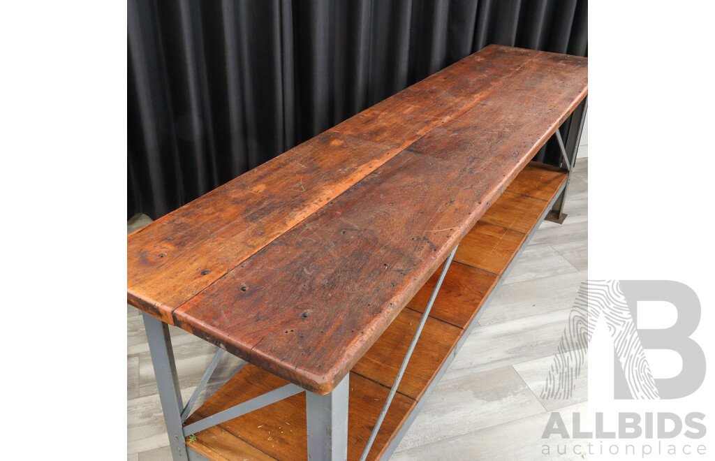 Large Bespoke Metal Based Works Bench with Silky Oak Top