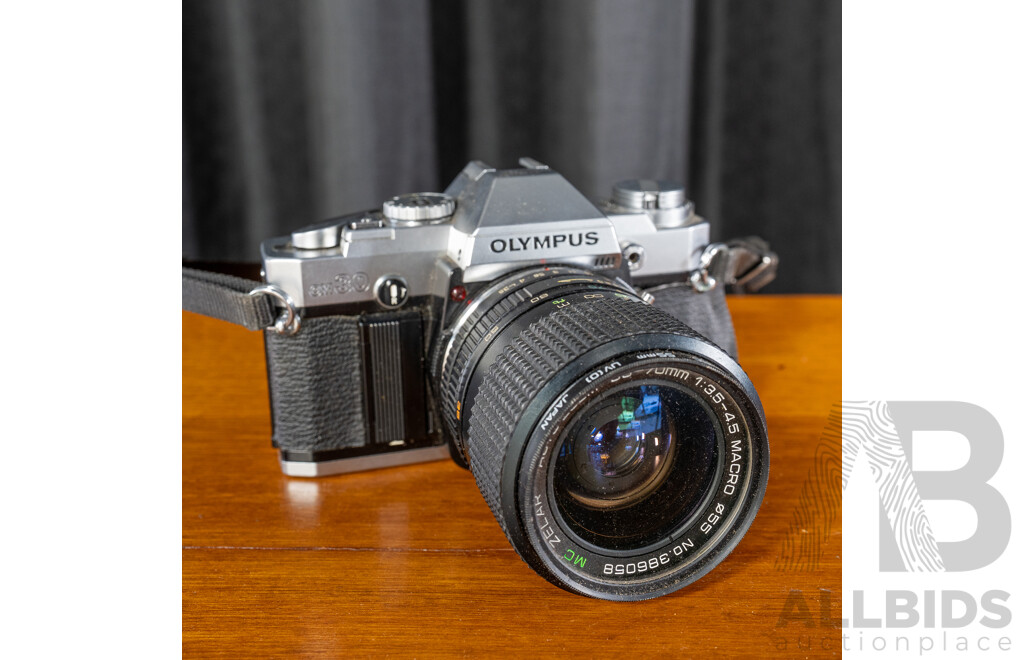 Vintage Olympus OM30 35mm SLR Camera with Zuilar MC Auto Zoom 35 to 70mm F/3.5 to 4.5 Macro Lens