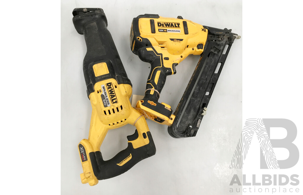 DeWalt Cordless Second Fix Nailer and Reciprocating Saw (Skin Only) - Lot of 2
