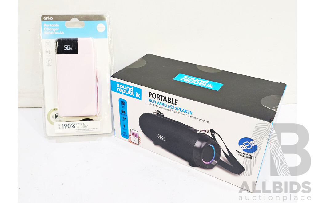 Anko Portable Charger 10k MAh & Sound Republik Portable RGB Wireless Speaker