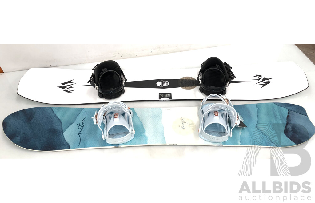 Jones Men's Snowboard and Nitro Wowmen's Snowboard with Nitro Snownboard Bag - New