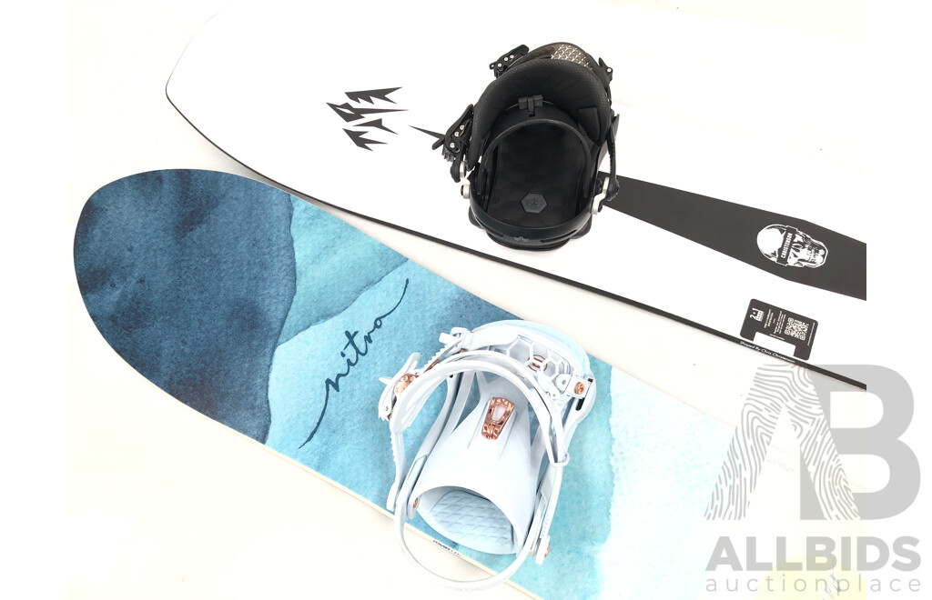 Jones Men's Snowboard and Nitro Wowmen's Snowboard with Nitro Snownboard Bag - New