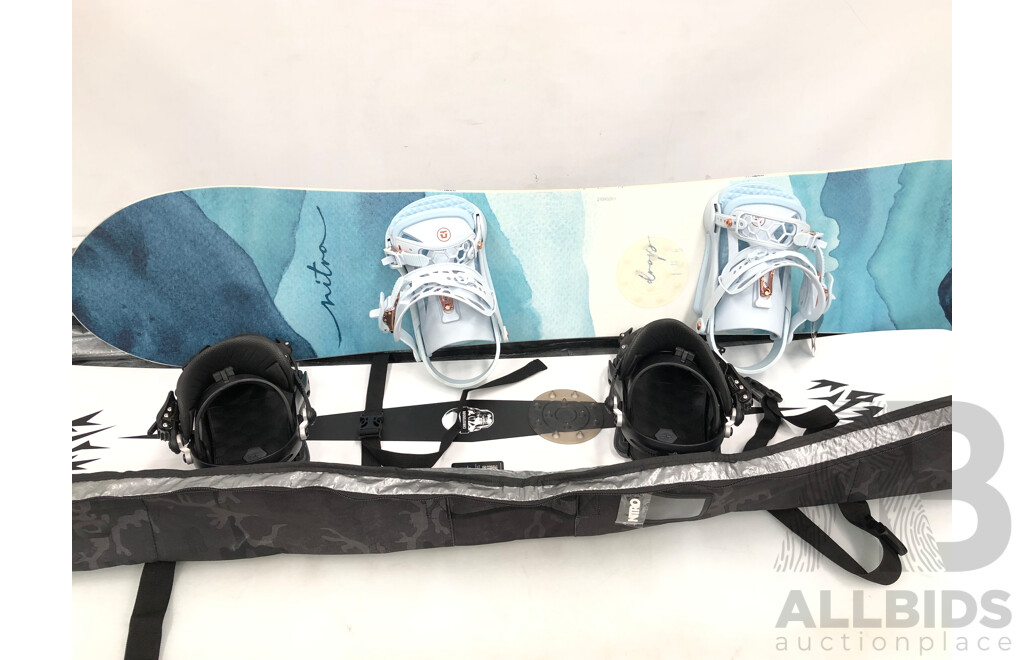 Jones Men's Snowboard and Nitro Wowmen's Snowboard with Nitro Snownboard Bag - New