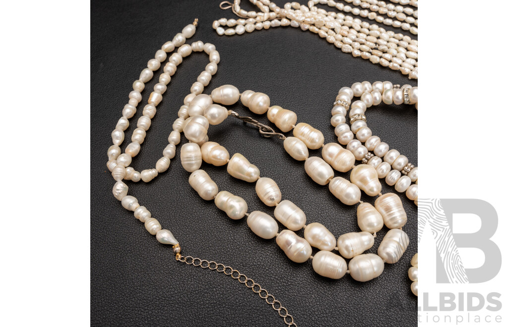 Collection of (3) Cultured Pearl Necklaces, 38 - 50cm Each & (2) for Restringing