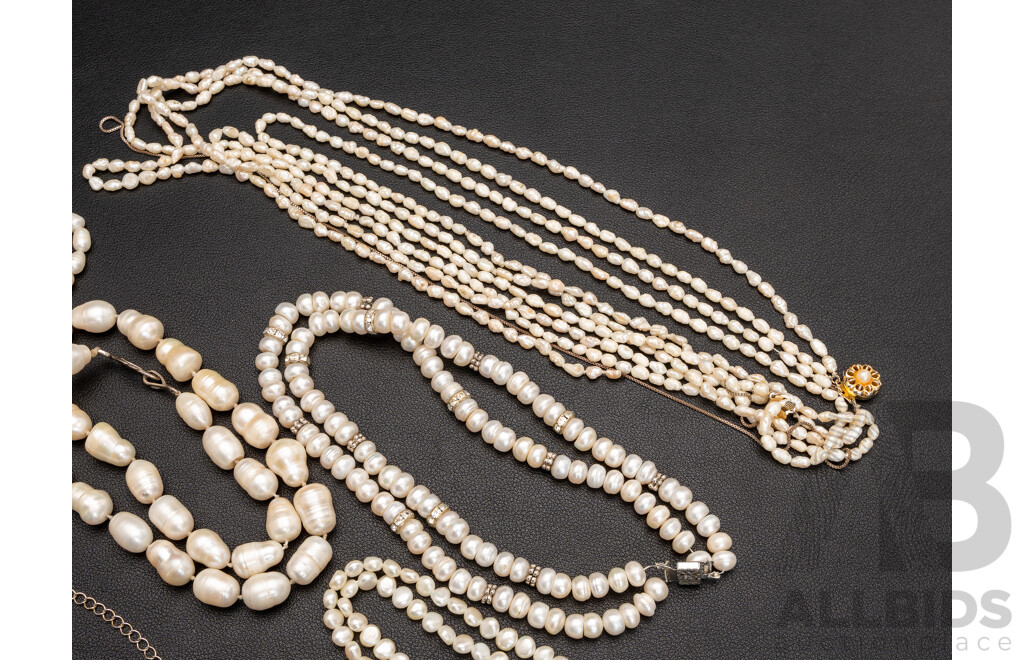 Collection of (3) Cultured Pearl Necklaces, 38 - 50cm Each & (2) for Restringing