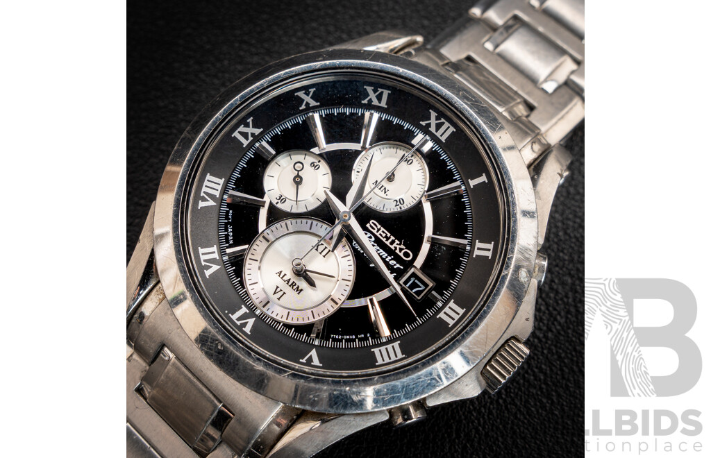 Seiko Premier Chronograph Mens Watch, 7T62-0JW0, 43mm