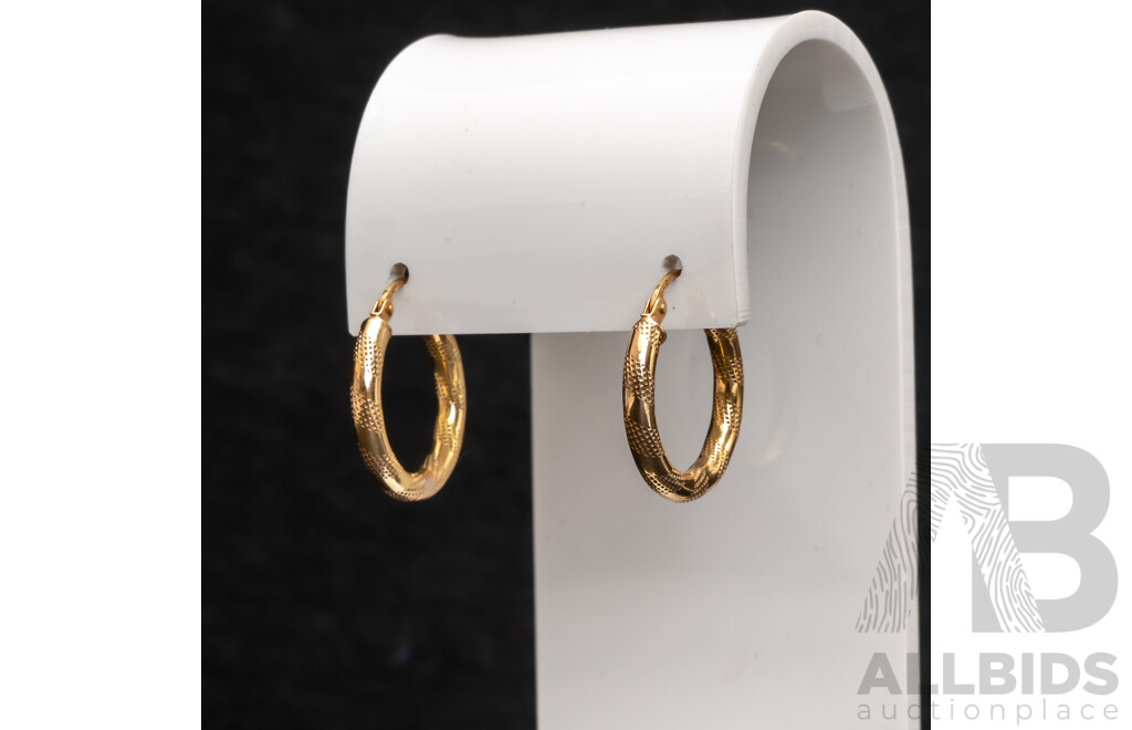 9ct Yellow Gold Patterned Hoop Earrings, 20mm, 1.10 Grams