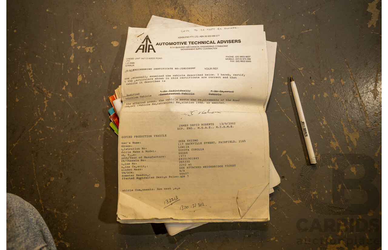 1/1973 Toyota Corolla KE20 2d Sedan Black Ported Rotary 2.3L - Modified & Engineered