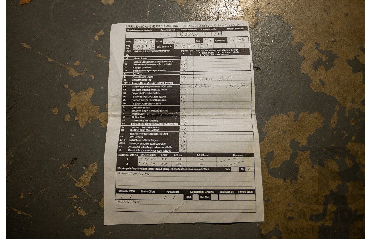 1/1973 Toyota Corolla KE20 2d Sedan Black Ported Rotary 2.3L - Modified & Engineered