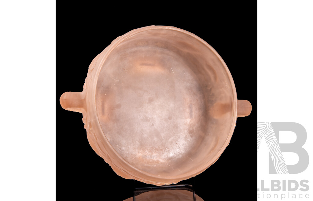 Antique Australian Pressed Pink Satin Glass Float Bowl with Marine Scene