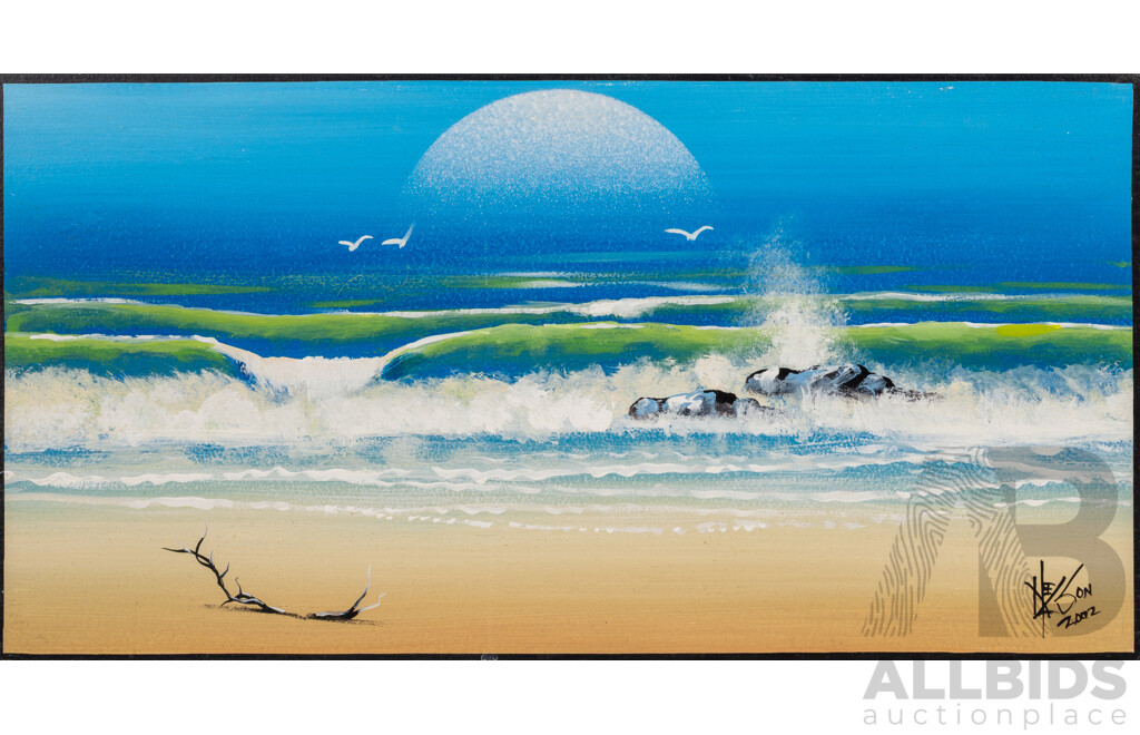 Nelson Nurse, (20th Century, Australian), Rhythm of the Waves (2002), Wonderful Original Oil on Particle Board, 30 x 59 cm