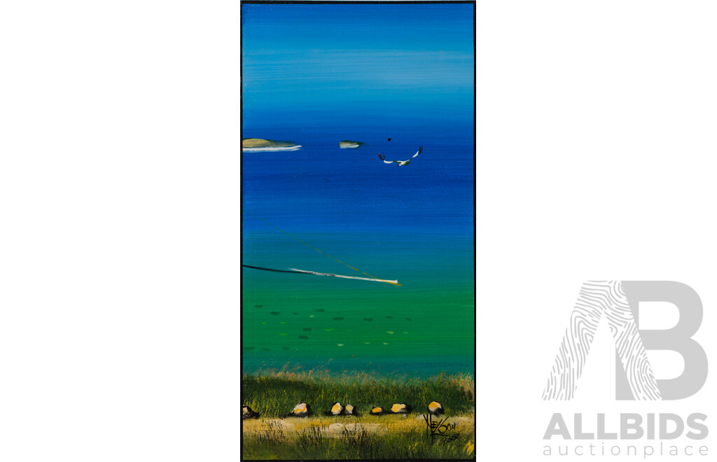 Nelson Nurse, (20th Century, Australian), Shark Bay (2002), Wonderful Original (Unhinged) Triptych of Oil on Pasterboards, 59 x 91 cm (Three Panels) (3)