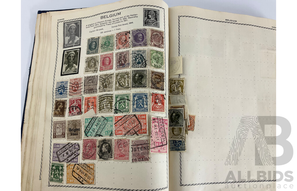 The Triumph Illustrated Stamp Album, Antique and Vintage Stamps Including Australian States, Predecimal, Belgium, Canada, Ceylon, India, Germany, Great Britain, Hungary, USA