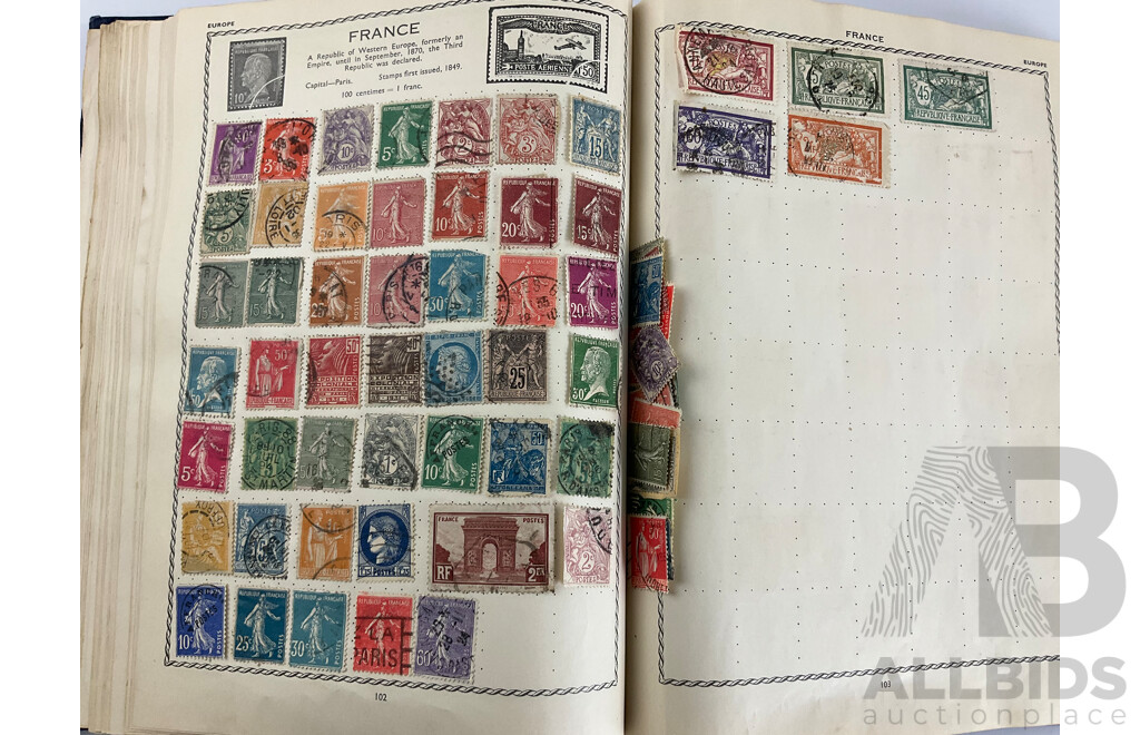 The Triumph Illustrated Stamp Album, Antique and Vintage Stamps Including Australian States, Predecimal, Belgium, Canada, Ceylon, India, Germany, Great Britain, Hungary, USA