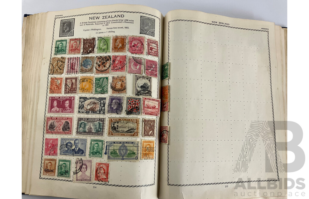 The Triumph Illustrated Stamp Album, Antique and Vintage Stamps Including Australian States, Predecimal, Belgium, Canada, Ceylon, India, Germany, Great Britain, Hungary, USA