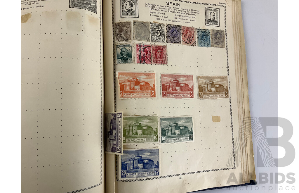 The Triumph Illustrated Stamp Album, Antique and Vintage Stamps Including Australian States, Predecimal, Belgium, Canada, Ceylon, India, Germany, Great Britain, Hungary, USA