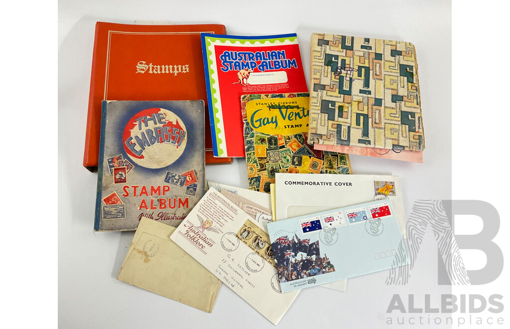 Four Albums of International Vintage Stamps Including Australian Predecimal, Germany, Norway, USA, Great Britain, France, Greece and More