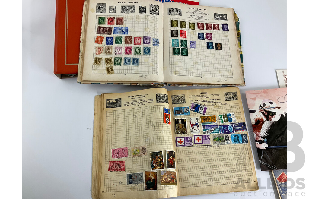 Four Albums of International Vintage Stamps Including Australian Predecimal, Germany, Norway, USA, Great Britain, France, Greece and More
