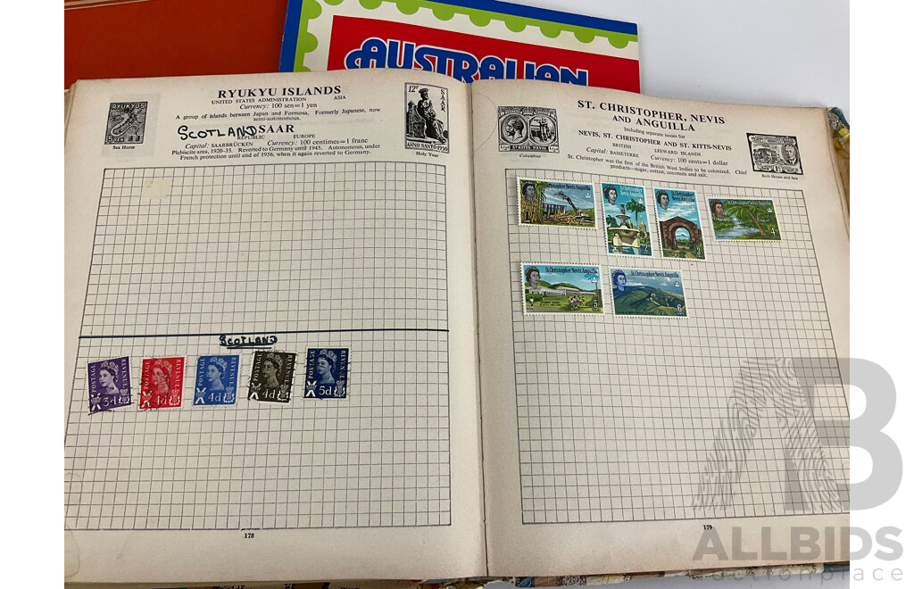 Four Albums of International Vintage Stamps Including Australian Predecimal, Germany, Norway, USA, Great Britain, France, Greece and More