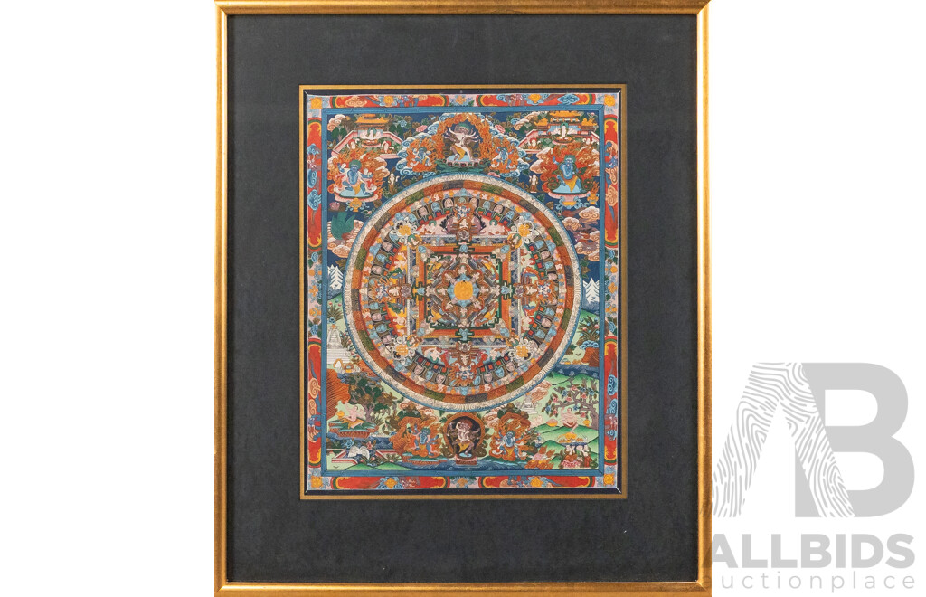 Artists Unknown (20th Century, Tibetan), Vintage Tibetan Thangka, Handpainted Coloured Pigment on Cloth, 59 x 49 cm (frame)