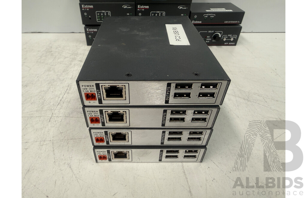 1x Extron IPLTS2 + 1x Extron USB Extender TX + 4x Extron USB Extender Plus R Receiver + 9x Extron IPLTS2 IP Link Controller