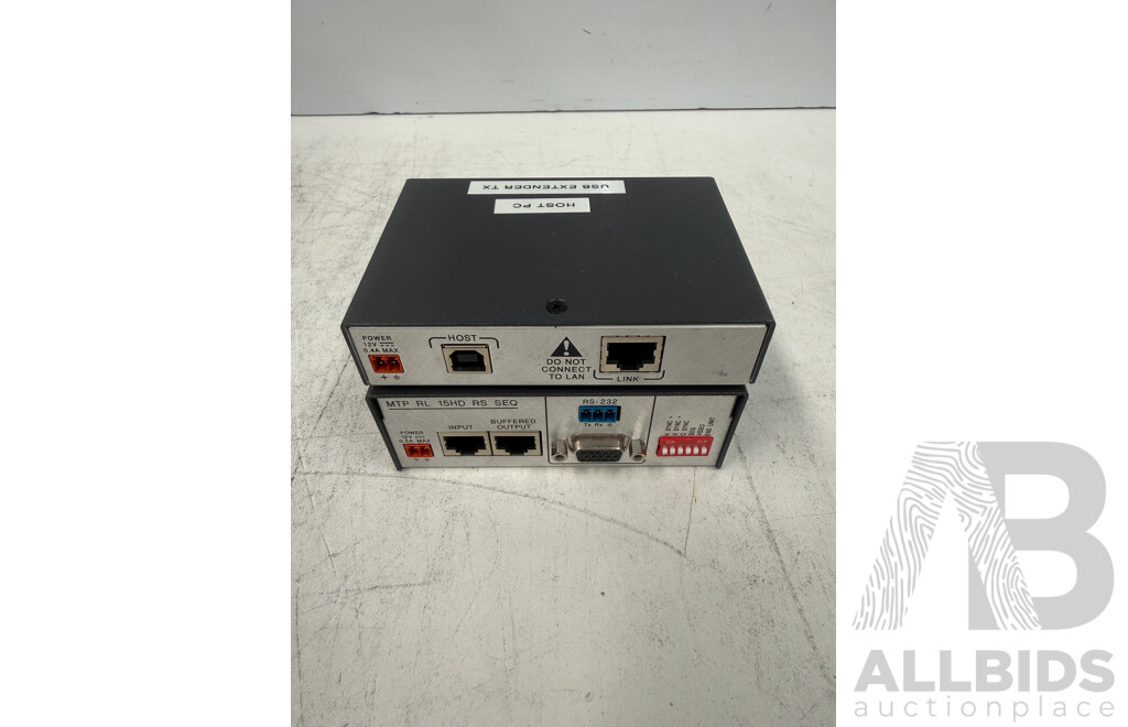 1x Extron IPLTS2 + 1x Extron USB Extender TX + 4x Extron USB Extender Plus R Receiver + 9x Extron IPLTS2 IP Link Controller