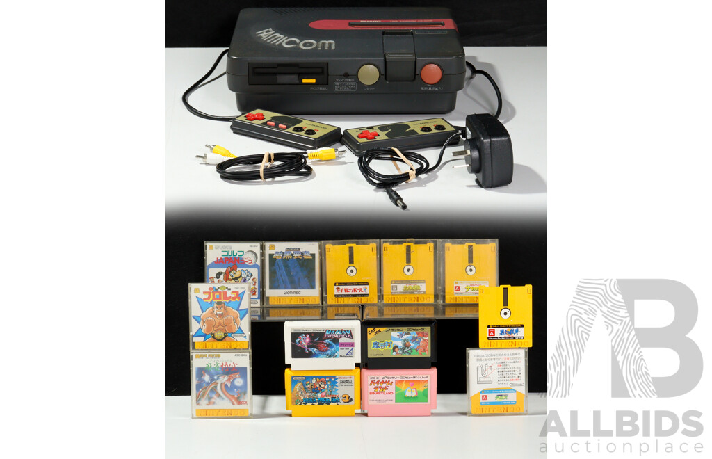 Vintage Sharp Twin Famicom Video Game Console with Controllers, Games & Power Adaptor