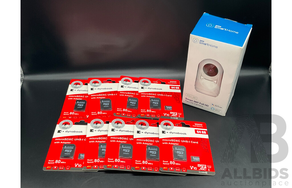 Laser Smart Home Pan/Tilt Camera and Dynabook Micro SDXC UHS-1 Card 64GB