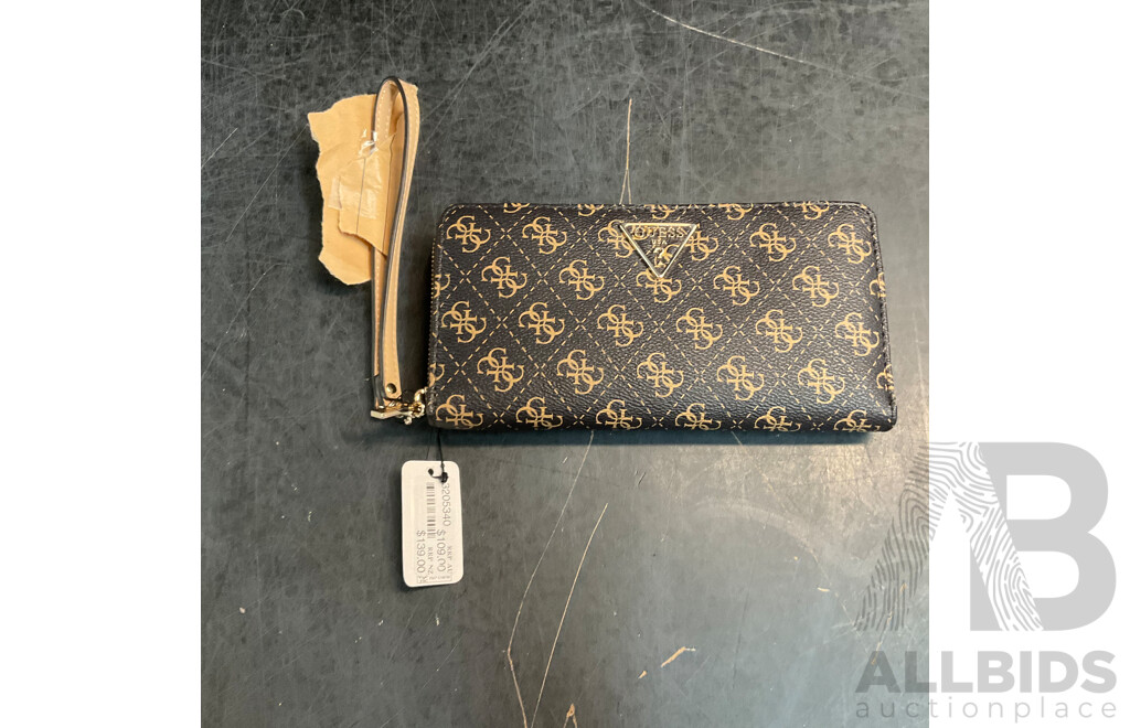 GUESS Long Brown Wallet and Assorted Bags and Bracelet - Lot of 5